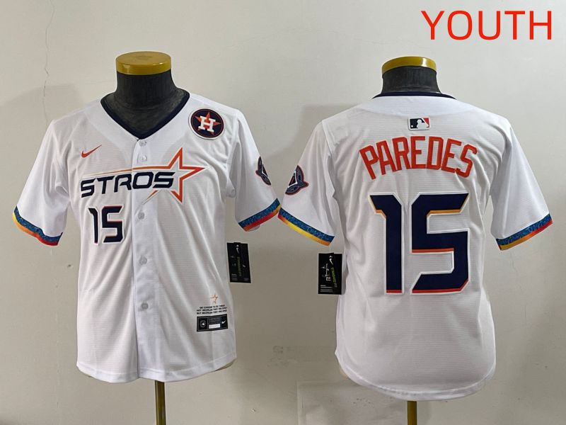 Youth Houston Astros #15 Paredes White Fourth generation Joint Name 2025 Nike MLB Jersey style 10->youth mlb jersey->Youth Jersey